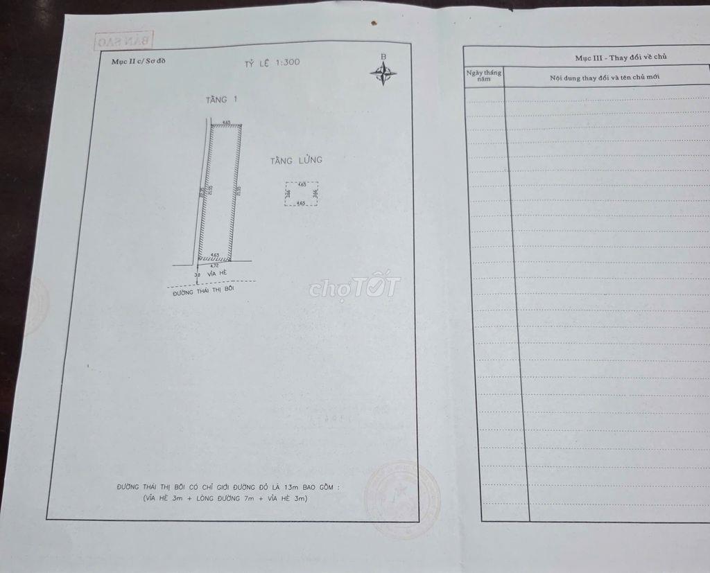 Bán nhà chính chủ 2 mặt tiền trước sau 264 Thái Thị Bôi 140m2
