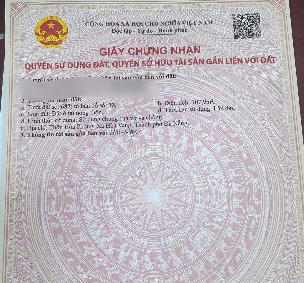 Đất gần chợ túy loan 107m2 đất ở, ngang 5m đường oto thông