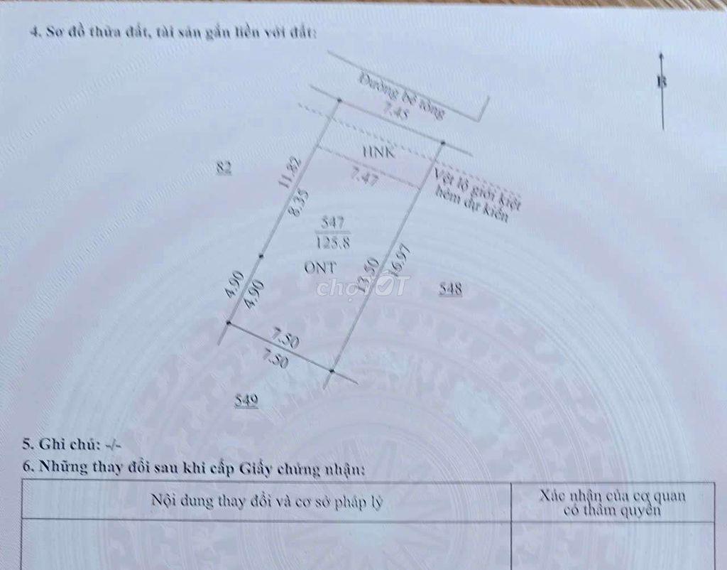 Đất hòa phong, 125m2 có 100m2 đất ở ngang 7,5m giá tốt