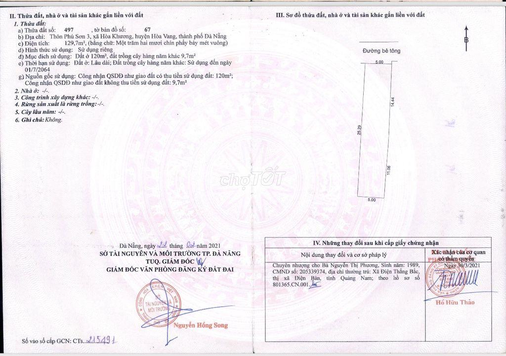 Cc cần bán đất Hoà Tiến Đà Nẵng