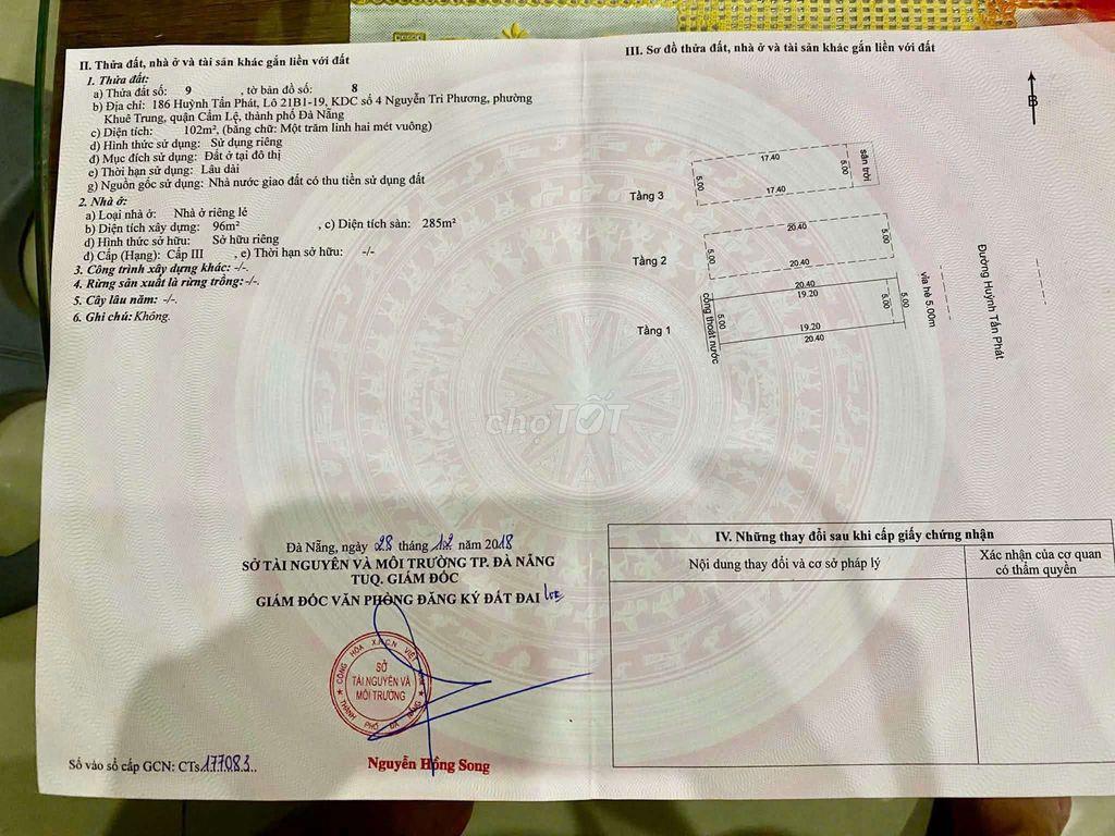 bán nhà 3 tầng mặt tiền đường huỳnh tấn phát gần trường đại học đông á