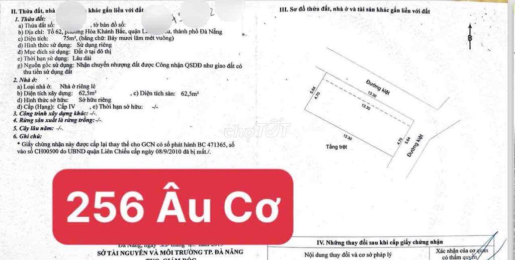 Bán dãy trọ 2 mặt kiệt - 256 Âu Cơ - Đà Nẵng