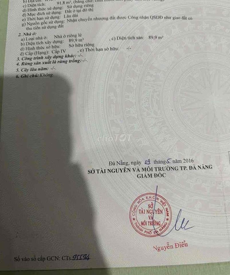 Lô đất dt 92m2 ngang 5m nở hậu, kiệt oto gần cầu Rồng