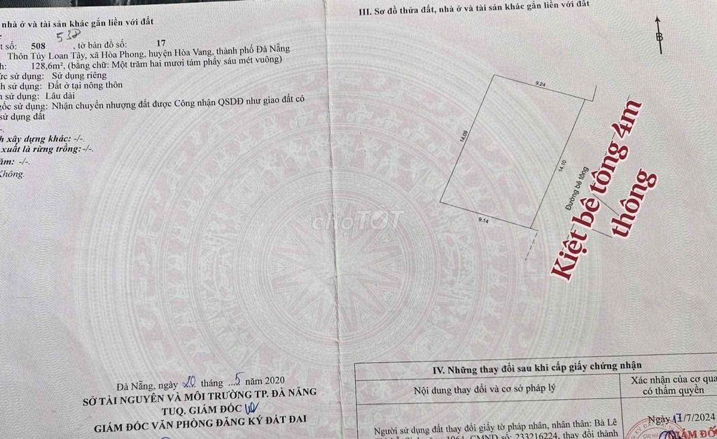 Đất kiệt ngay chợ Tuý Loan ngang dài 14m thích hợp xây nhà mái Thái