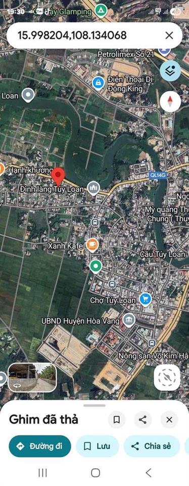 Đất kiệt ngay chợ Tuý Loan ngang dài 14m thích hợp xây nhà mái Thái