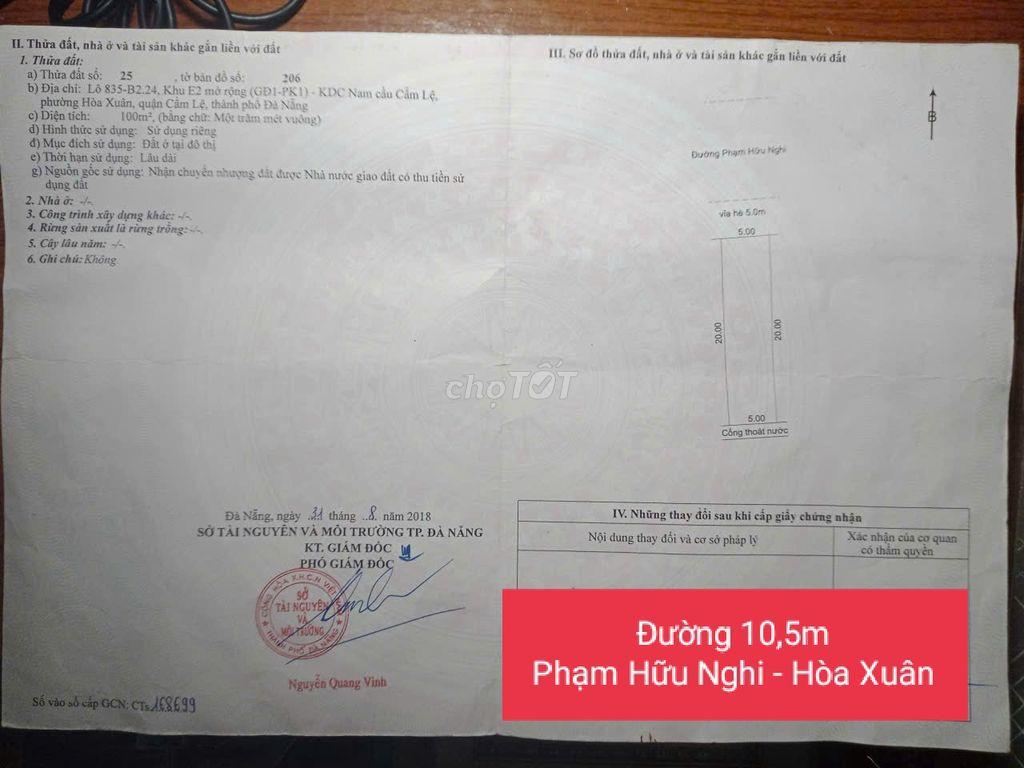 Bán đất Mặt tiền Đường Phạm Hữu Nghi, Hòa Xuân, Đà Nẵng