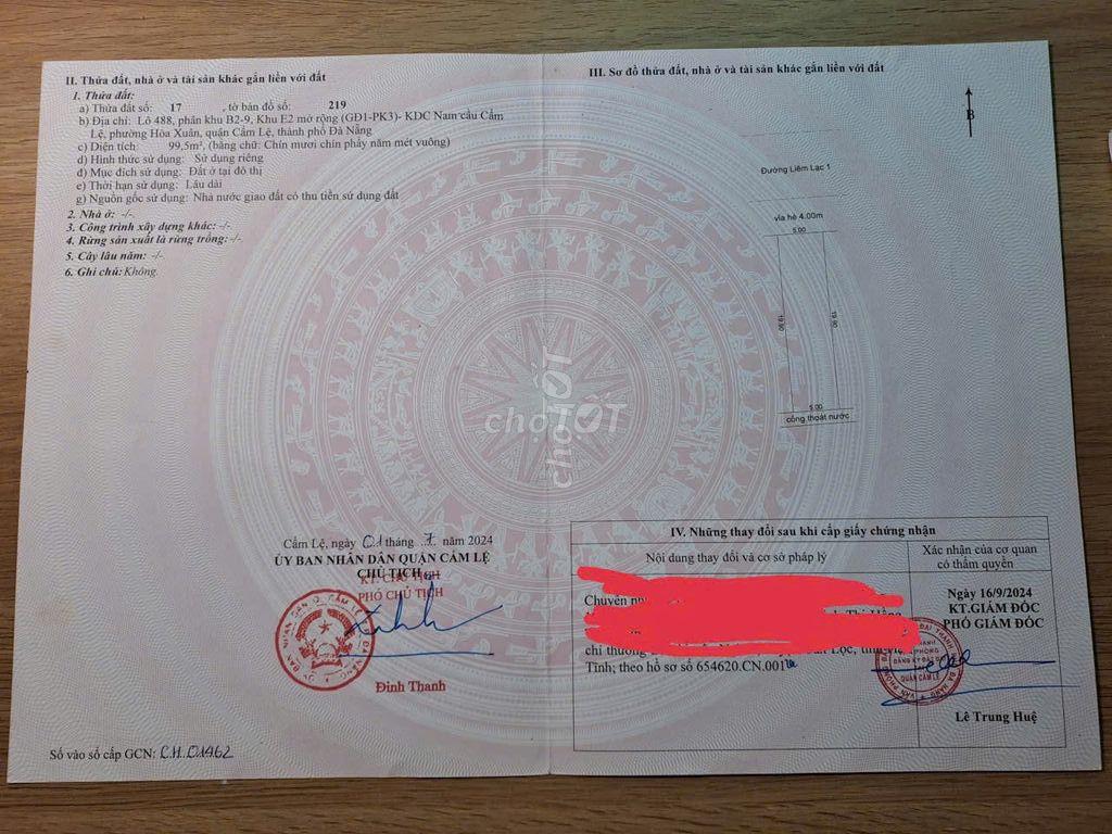 Bán đất mặt tiền đường (7m5) Hòa Xuân