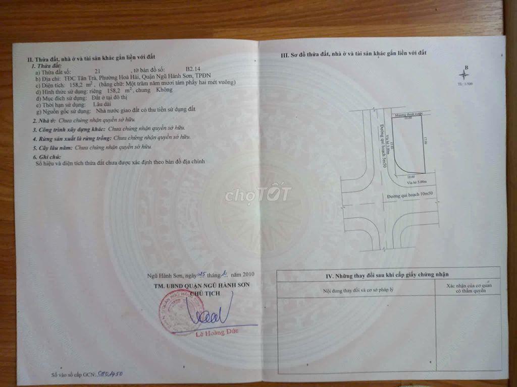 Cần bán đất 2MT đường Tân Trà 