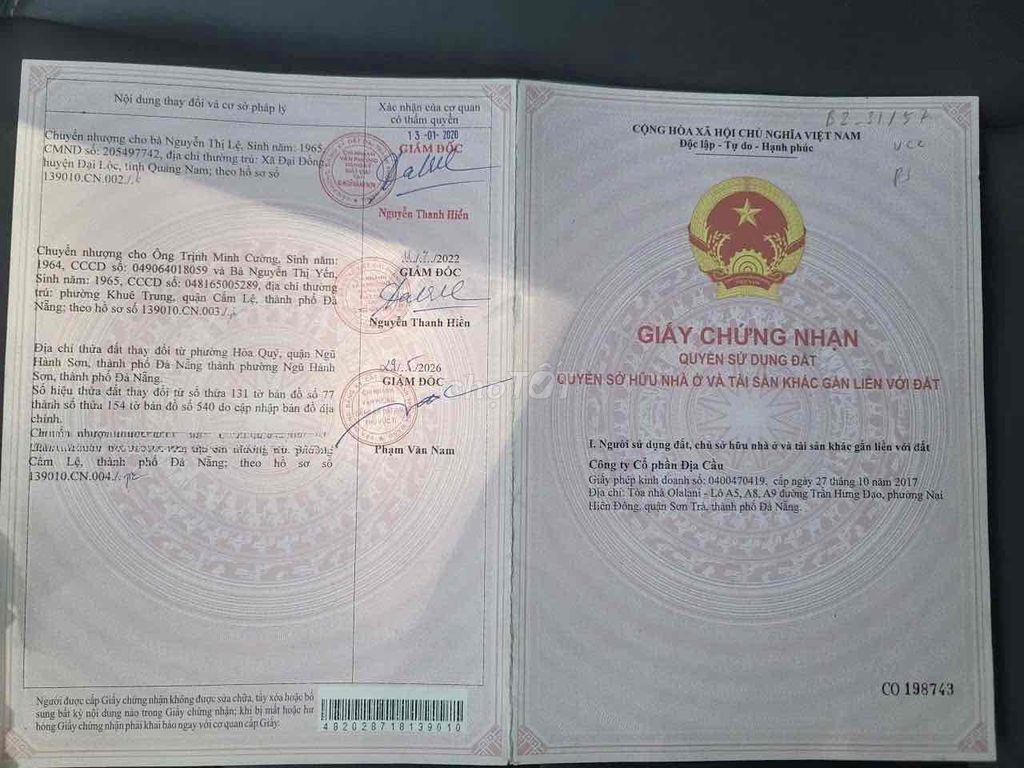 2 lô góc Trung hoà 1 Đường 7m5 Villa Võ Chí Công Cầu Khuê Đông