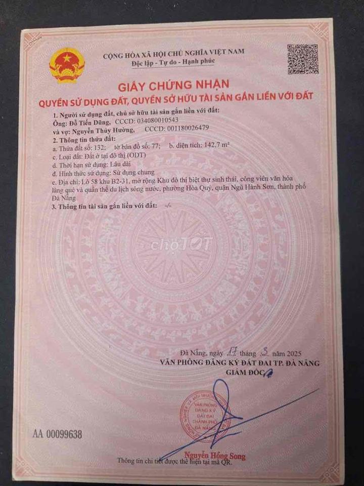 2 lô góc Trung hoà 1 Đường 7m5 Villa Võ Chí Công Cầu Khuê Đông