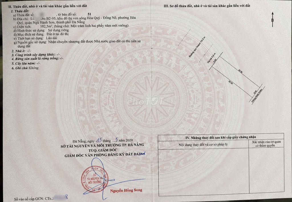 CC Chú Nghiêm Bán Đất Đường Ngọc Tịnh 10m5 khu Nam Hòa Xuân Giá 4.6 tỷ