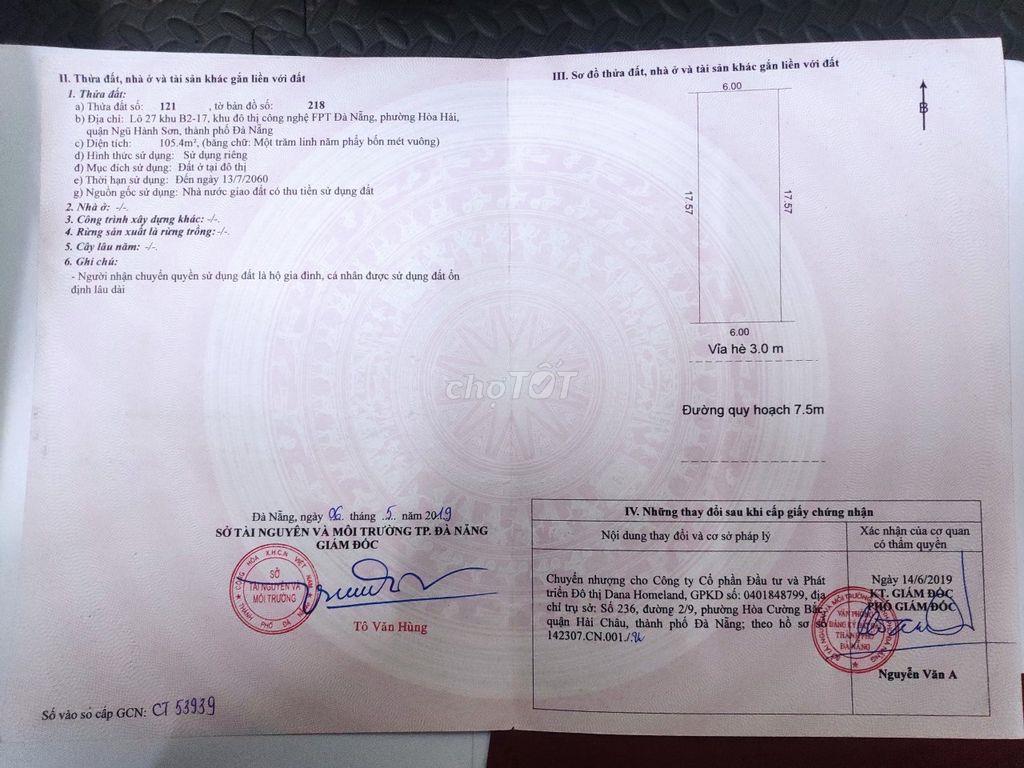 Bán đất khu Đô thị Công nghệ FPT