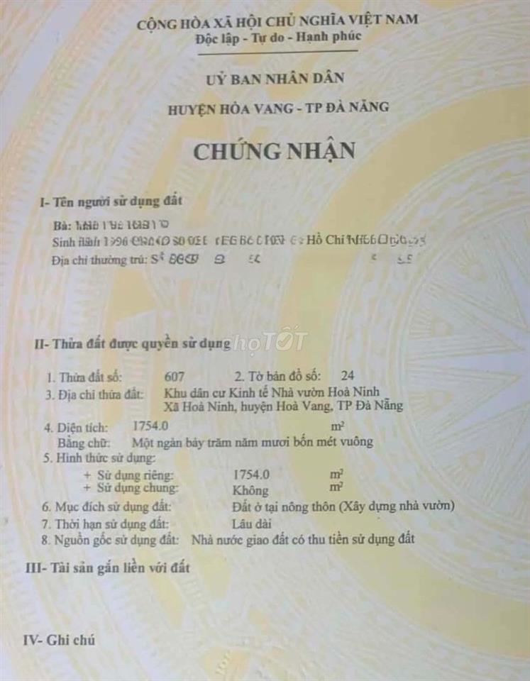 BÁN ĐẤT NHÀ VƯỜN HÒA NINH – HÒA VANG – ĐÀ NẴNG