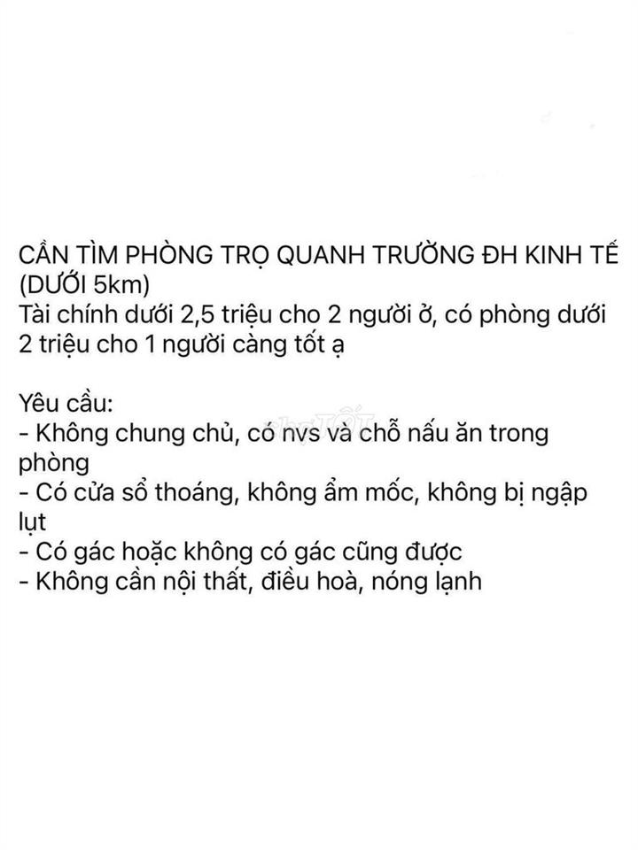 Cần tìm phòng trọ quanh Đh kinh tế ĐN