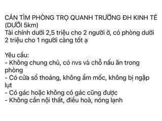 Cần tìm phòng trọ quanh Đh kinh tế ĐN