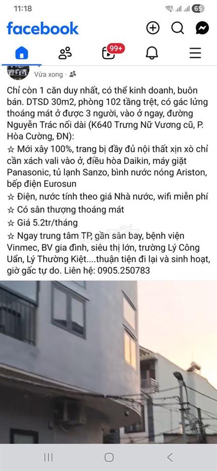 Cho Thuê Phòng Mặt tiền đường Nguyễn Trác nối dài