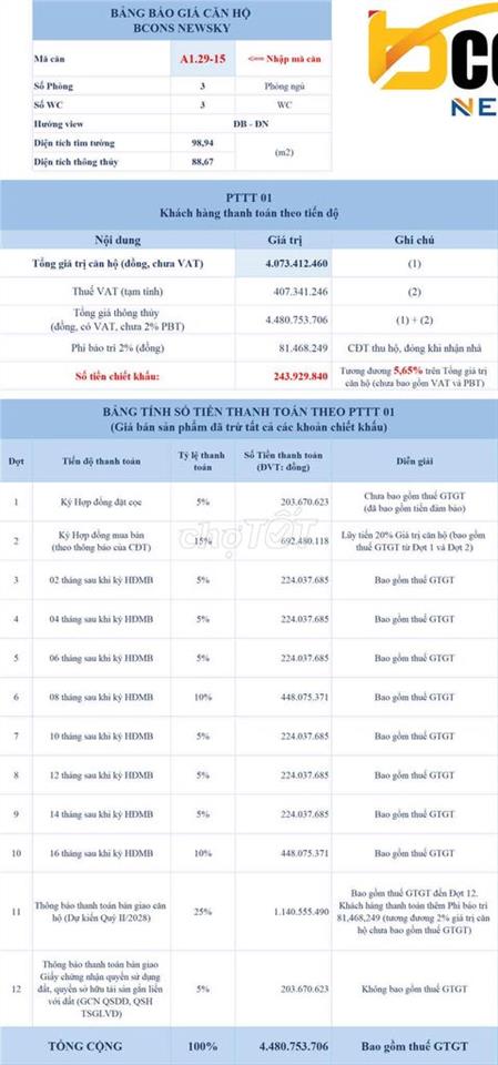 Cần bán căn 3PN 3WC căn góc đẹp chuẩn không đụng hàng giá 4 tỷ
