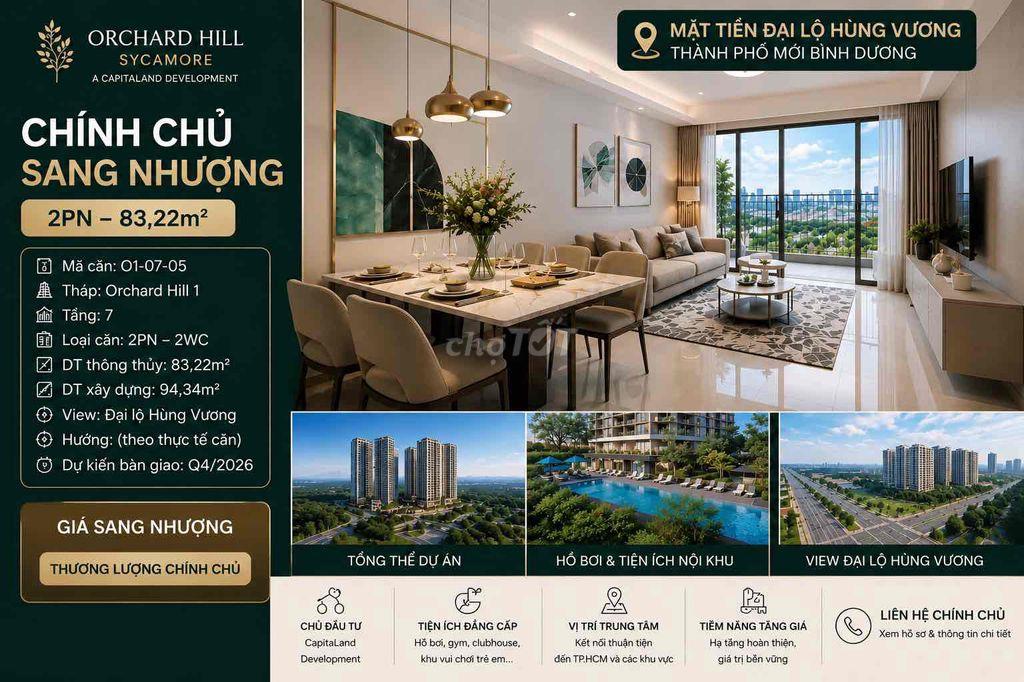 Chính chủ sang nhượng căn 2PN Orchard Hill - Sycamore CapitaLand 94,34