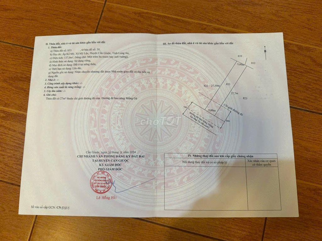 Chính chủ cần bán nhà ở xã Mỹ Lộc, huyện Cần Giuộc