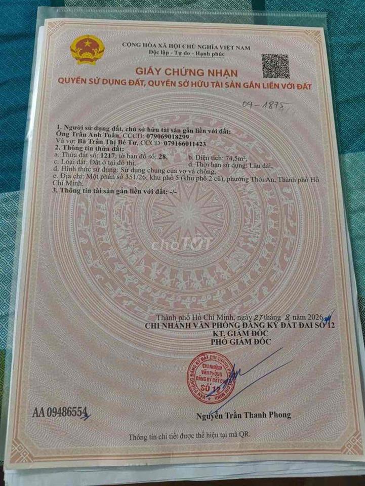 Đất thổ cư Q12 chính chủ