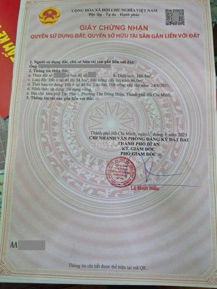 Đất đẹp 100m gần ngã tư Chiêu Liêu, phường Đông Hiệp, TP Dĩ An