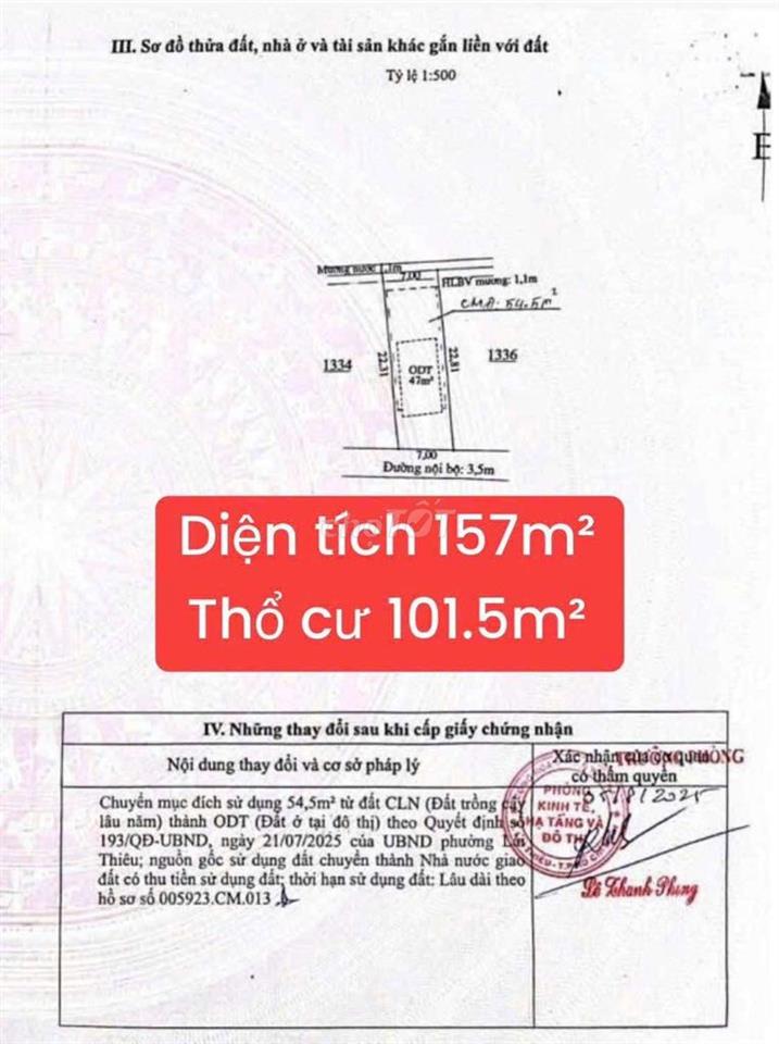 ĐẤT ĐẸP NGANG 7 M ,DT 157 M ,GIÁ CHỈ 3ty650 ,LÁI THIÊU ,TP HCM 