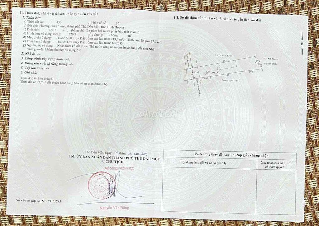 Đất Phú Cường cách đường Ngô Quyền 50m. 7x41m. nở hậu. gần bên chợ