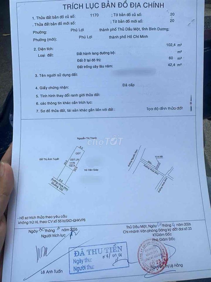 đất Phú Lợi hẻm nhựa thông vị trí hiếm bán. đủ tiện ích bán kính 500m