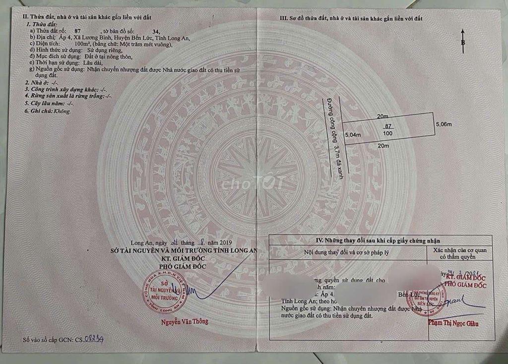 ĐẤT LƯƠNG BÌNH THỔ CƯ 100%