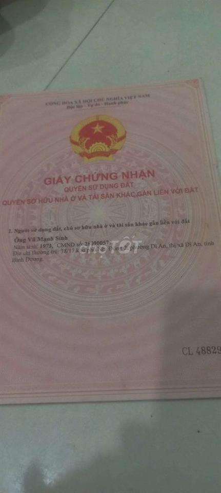 BÁN NHÀ ĐÔNG HÒA - 60 MÉT VUÔNG - THỔ CƯ 100%