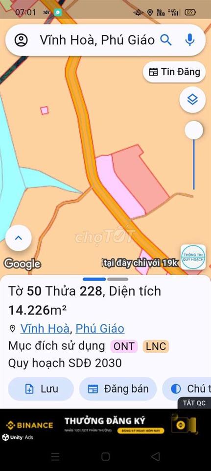 Đất Mẫu giá rẻ đường nhựa ĐH-513 xã Vĩnh Hòa, Phú Giáo 17 tỷ/ha