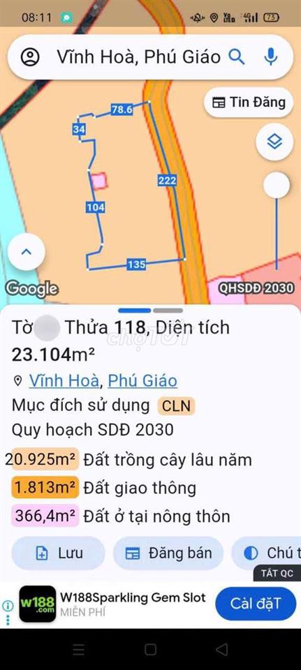 Đất Mẫu giá rẻ đường nhựa ĐH-513 xã Vĩnh Hòa, Phú Giáo 17 tỷ/ha
