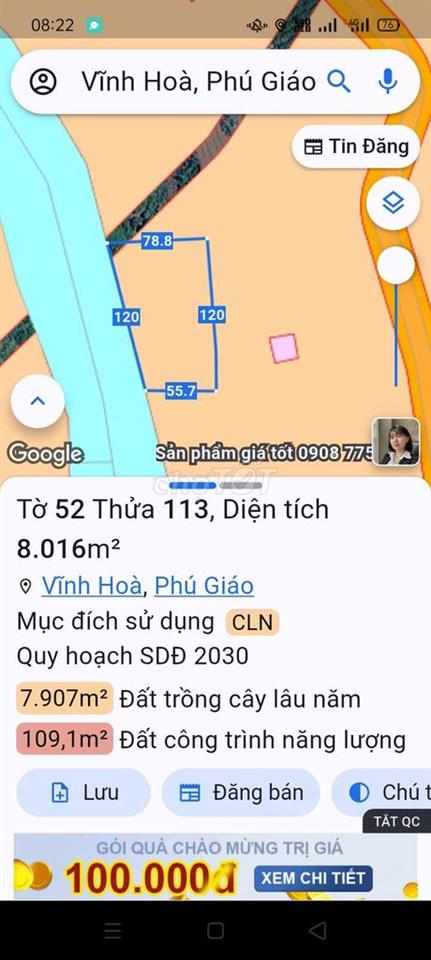 Đất Mẫu giá rẻ đường nhựa ĐH-513 xã Vĩnh Hòa, Phú Giáo 17 tỷ/ha