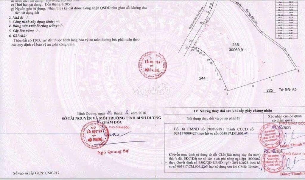 Bán Đất SKC sản xuất kinh doanh 30 năm 3Ha giá 60 tỷ TL 