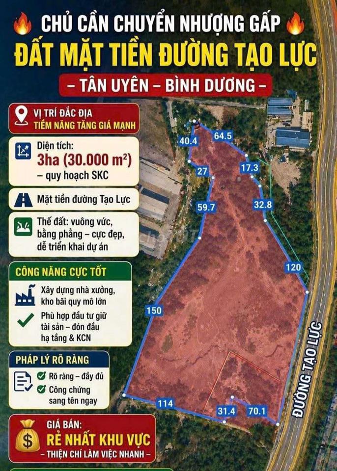Bán Đất Quy Hoạch SKC SXKD Đường Tạo Lực 3,1ha( 31.000m² )giá 37,9 tỷ 