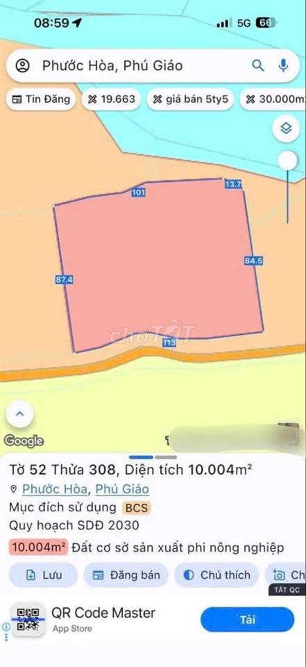 Bán Đất SKC SXKD đóng tiền 1 lần 30 năm 1 ha giá 22,2 tỷ 