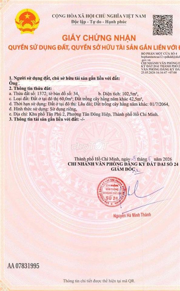 cần Bán lô đất đường nhựa. gần ngã 4 Bình trị. gần chợ. gần UBND phườg