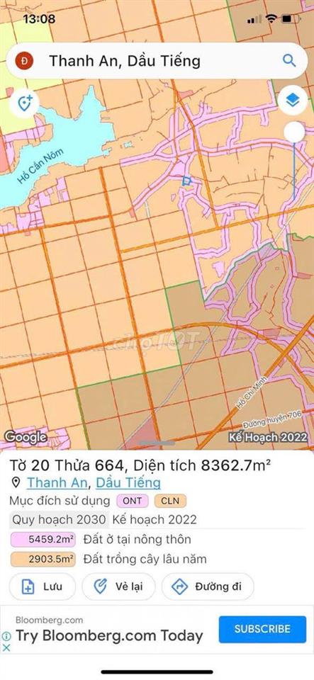 GIÁ 1.3 TỶ, ĐƯỜNG NHỰA 5M, 310 M2, THỔ CƯ,  KẾ DA 1.153 HA HỒ CẦN NÔM