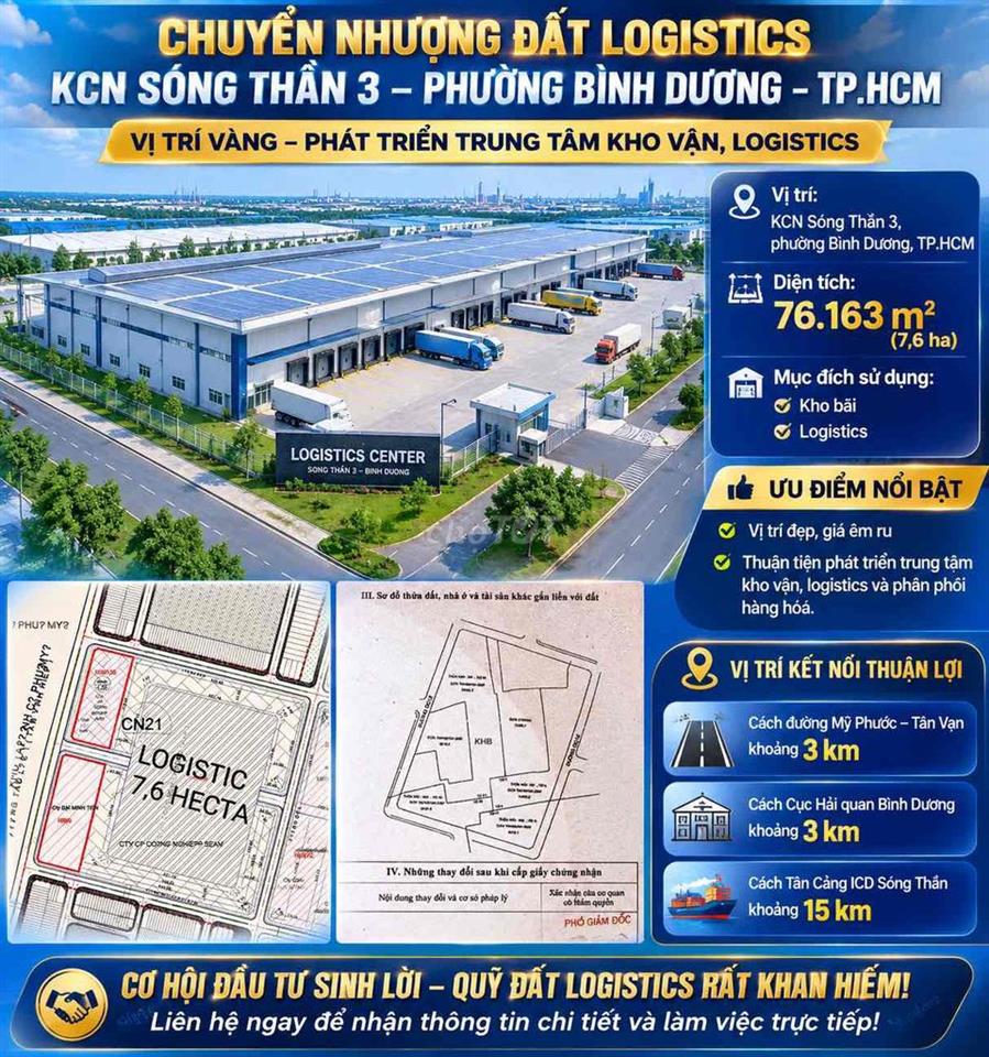 CHUYỂN NHƯỢNG ĐẤT LOGISTICS KCN SÓNG THẦN 3