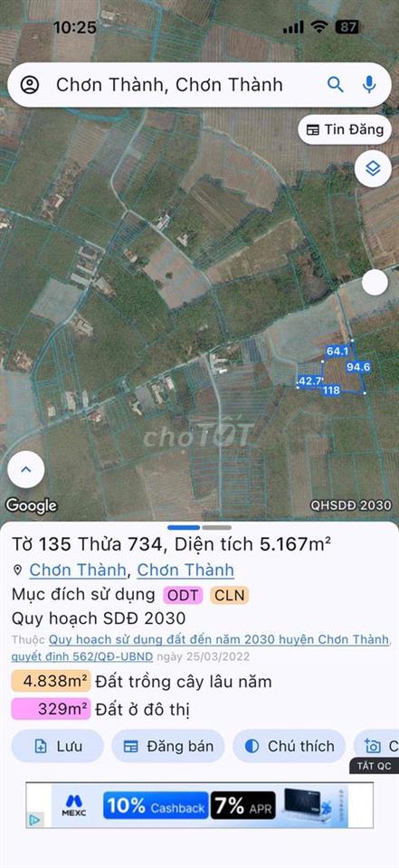 Bán Mãnh Sào 5.166m2 có sẵn thổ cư 100m