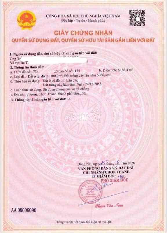 Bán Mãnh Sào 5.166m2 có sẵn thổ cư 100m