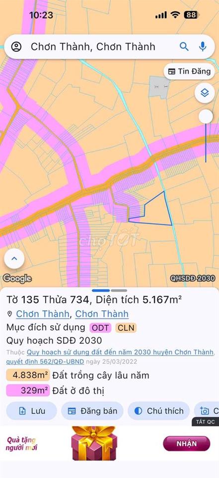 Bán Mãnh Sào 5.166m2 có sẵn thổ cư 100m