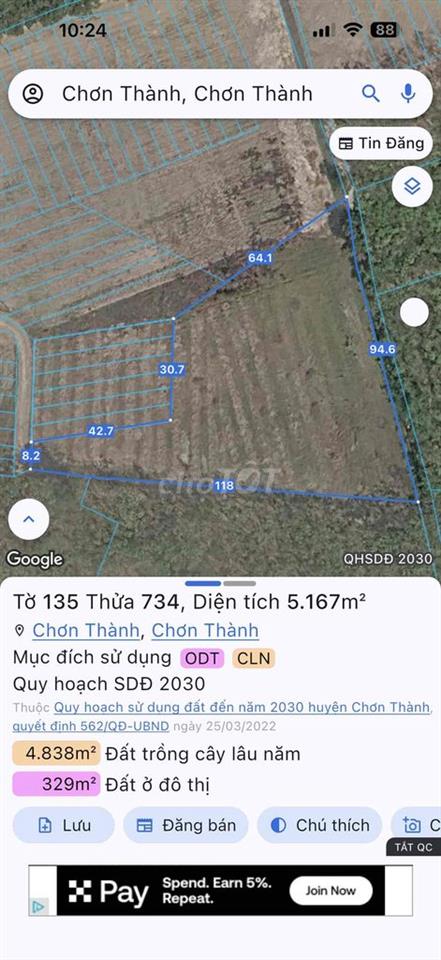 Bán Mãnh Sào 5.166m2 có sẵn thổ cư 100m