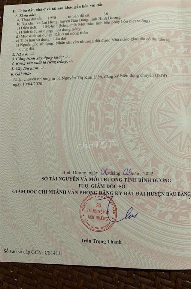 ĐẤT CHÍNH CHỦ THỔ CƯ 100%