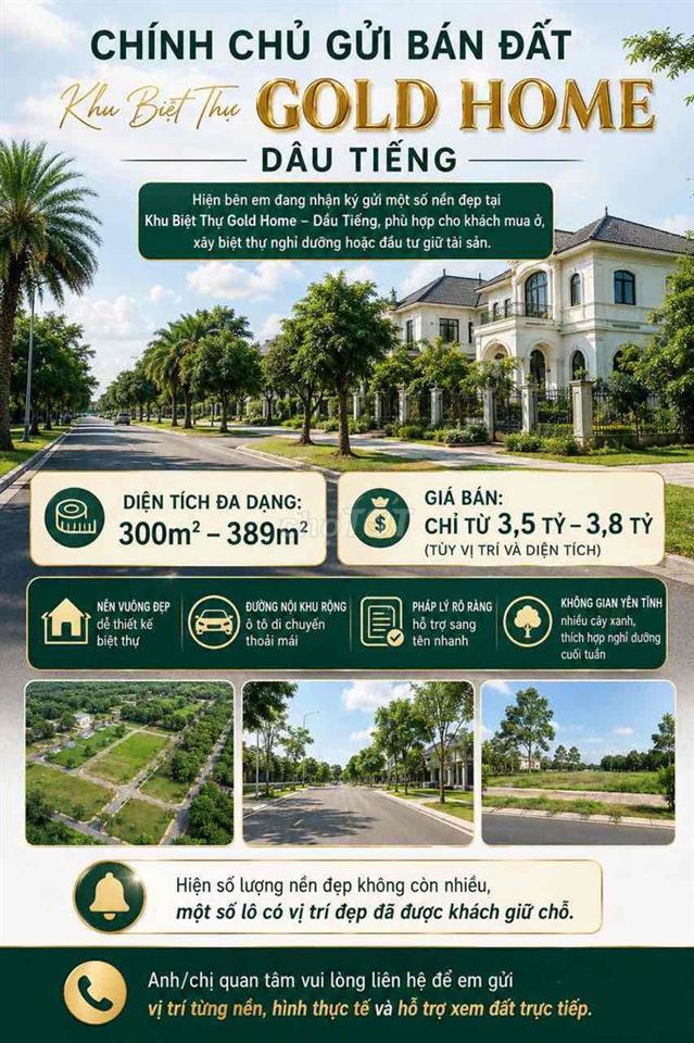 CHÍNH CHỦ GỬI BÁN NHIỀU NỀN ĐẸP TẠI KBT GOLD HOME DẦU TIẾNG