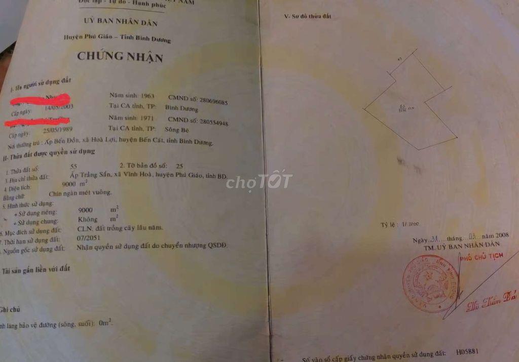 BÁN VƯỜN CAO SU 9000M2 ĐANG CẠO tại VĨNH HÒA, PHÚ GIÁO, BÌNH DƯƠNG