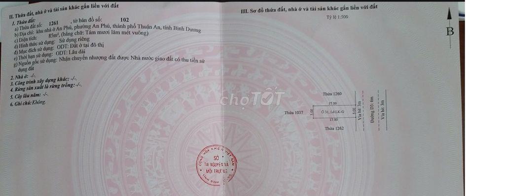 Chính chủ cần bán đất 5X17m dự án khu nhà ở An Phú 