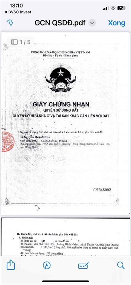 Bán lô đất 2 mặt tiền đường Bình Nhâm