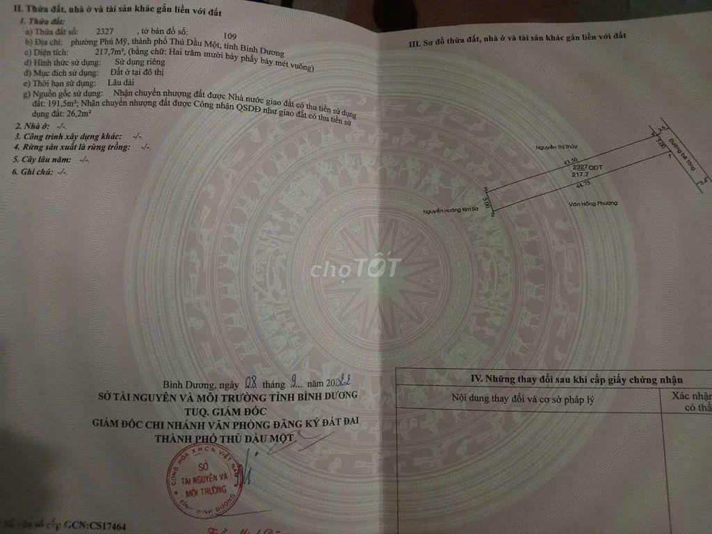 bán đất phú mỹ, dx 25, 217m, 2ty690
