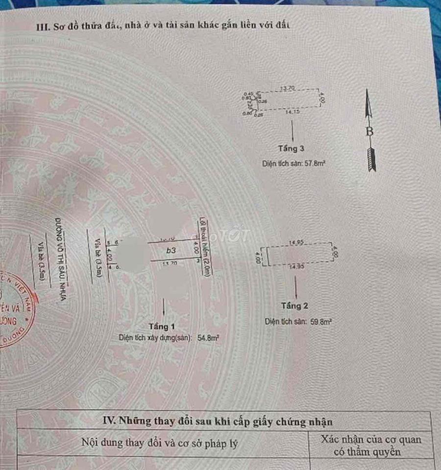 Bán nhà 3 lầu mặt tiền Võ Thị Sáu khu Hoàng Hùng. Dĩ An